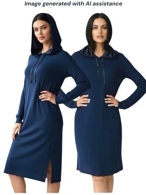 Cozy Earth XS navy hooded bamboo rib knit dress